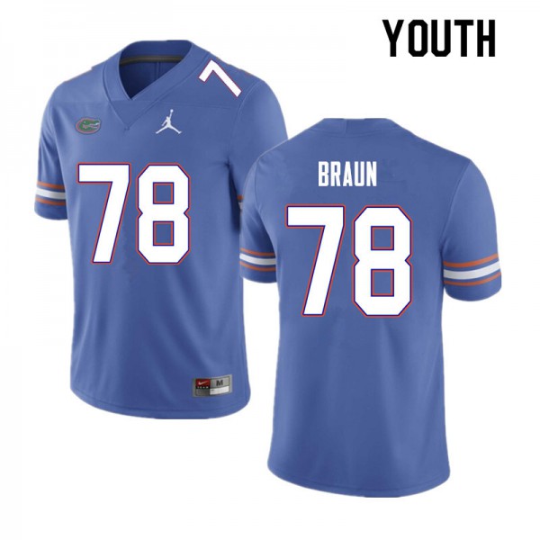 Youth #78 Josh Braun Florida Gators College Football Jersey Blue